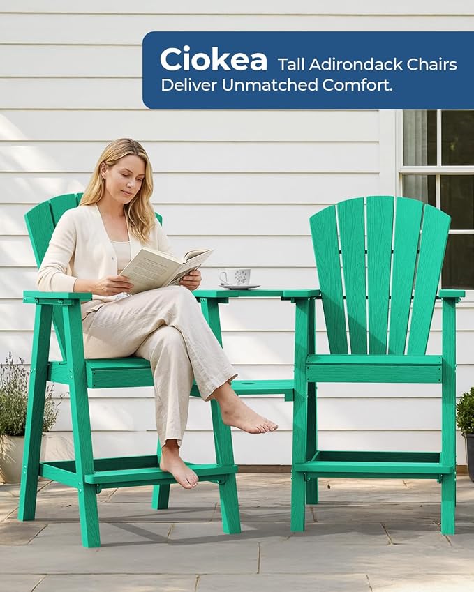 Ciokea Tall Adirondack Chairs Set of 4, HDPE Outdoor Adirondack Bar Stools - Image 2