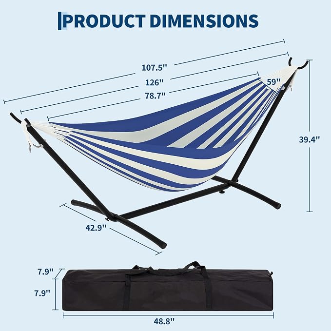 2 Person Hammocks with Stand for Outside, Double Hammocks Portable Space Saving - Image 2