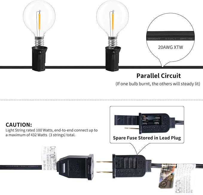 LED G40 Outdoor String Lights Patio Lights 109FT - Image 3