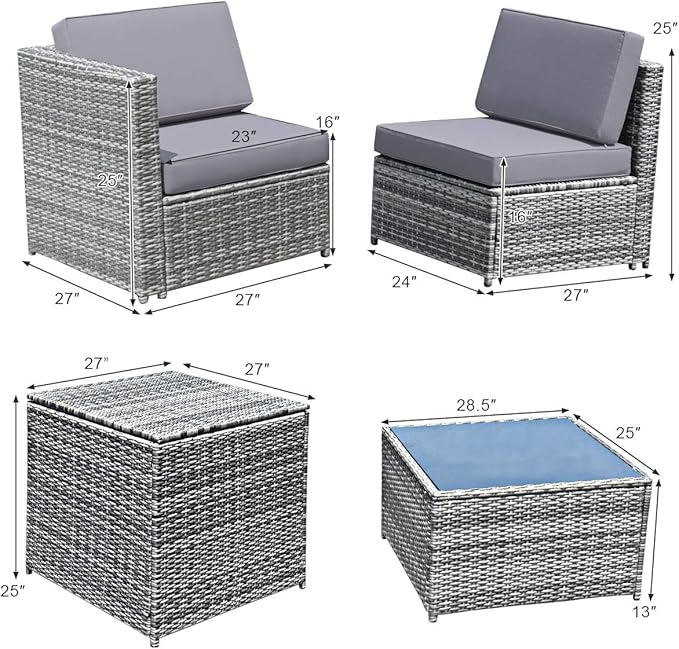 Tangkula 8 PCS Outdoor Patio Furniture Set, Rattan Wicker Sofa Set, Sectional - Image 4