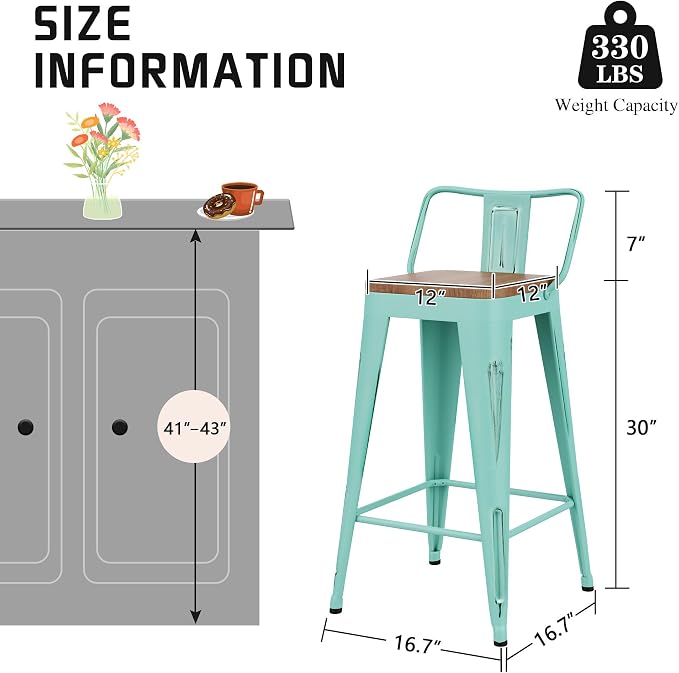 Alunaune 30" Metal Bar Stools Set of 4 Counter Height Barstools Industrial - Image 2