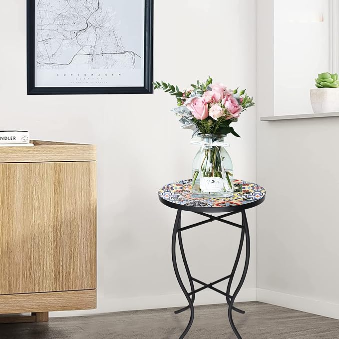 VCUTEKA Mosaic Side Table, Indoor Patio Accent Table - Image 2