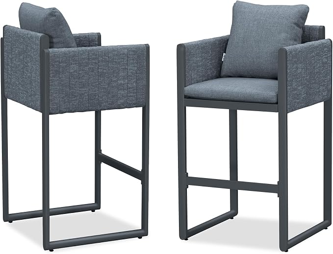 PURPLE LEAF Outdoor Bar Height Stools Set of 2 Aluminum Bar Chairs Modern by PURPLELEAF