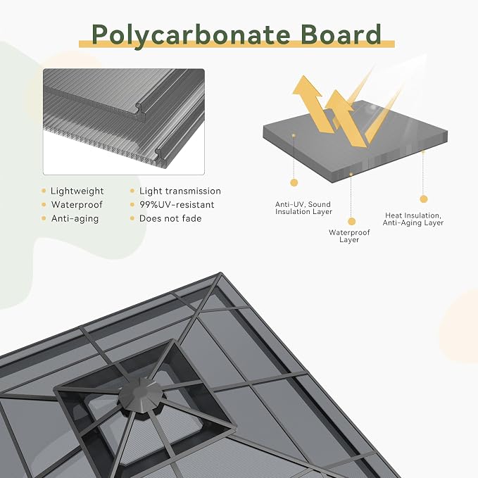Aoxun 12'x12' Hardtop Gazebo, Aluminum Frame Permanent Pavilion - Image 7