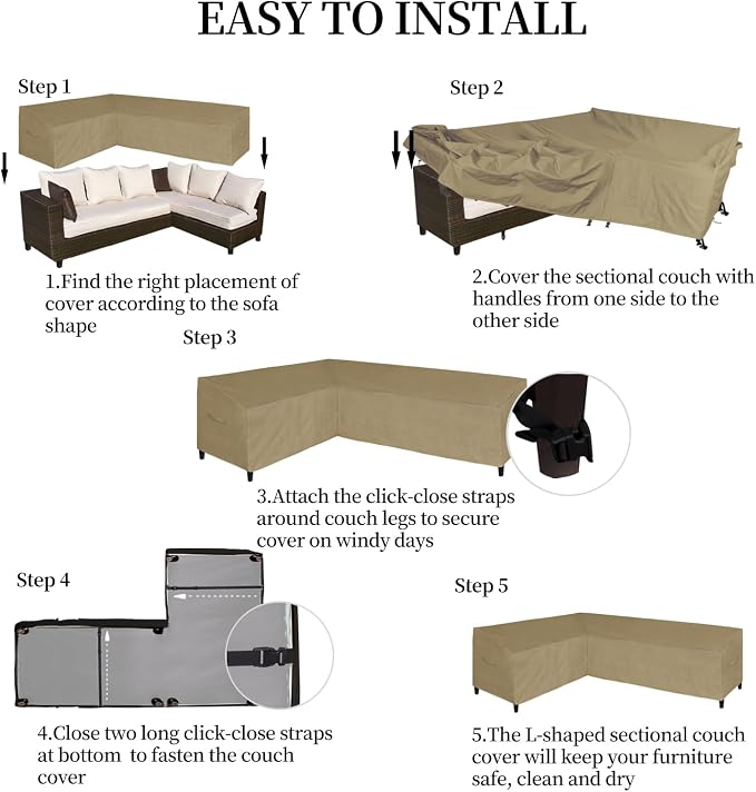 Easy-Going Patio L-Shaped Sectional Sofa Cover, 83“X104 Waterproof Outdoor - Image 7