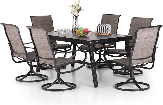 PHI VILLA 7 PCS Patio Dining Set, 6 Padded Swivel Dining Chair by PHIVILLAThepioneerofcomfortablehouseholdsupplies