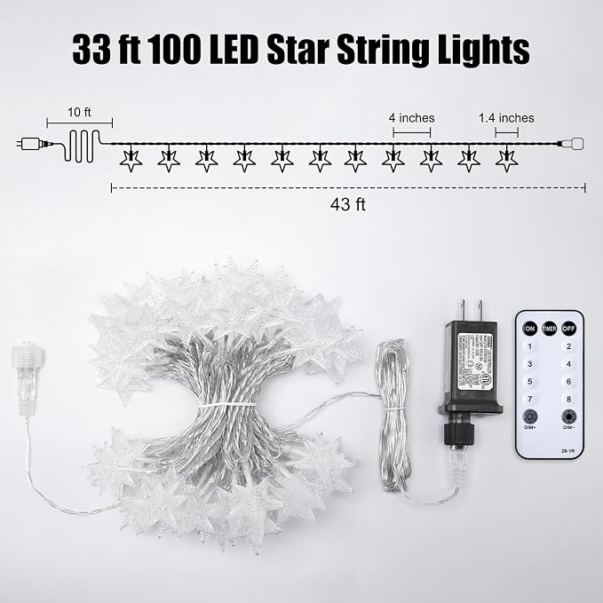 Star String Lights Plug in - 33 ft 100 LED Star Fairy String Lights - Image 7