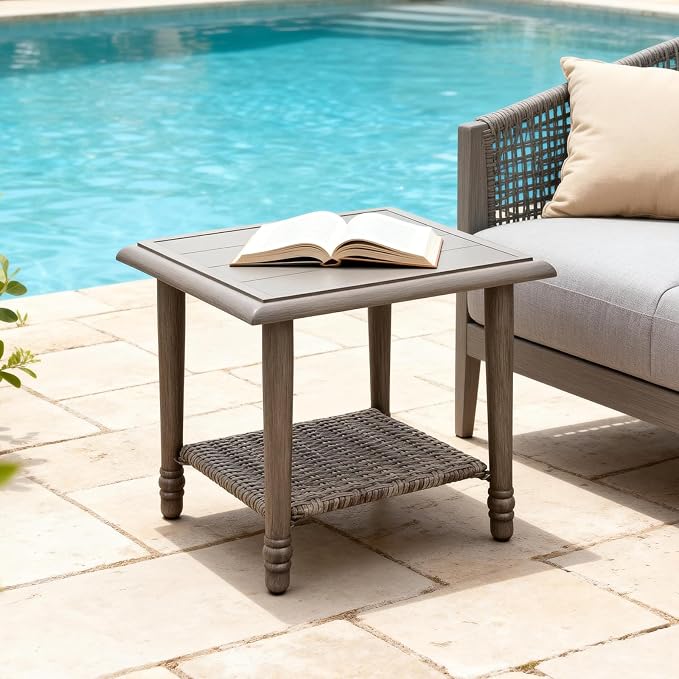 Outdoor Wicker Side Table Small Square Patio Rattan Coffee Table Adopt Sturdy - Image 6