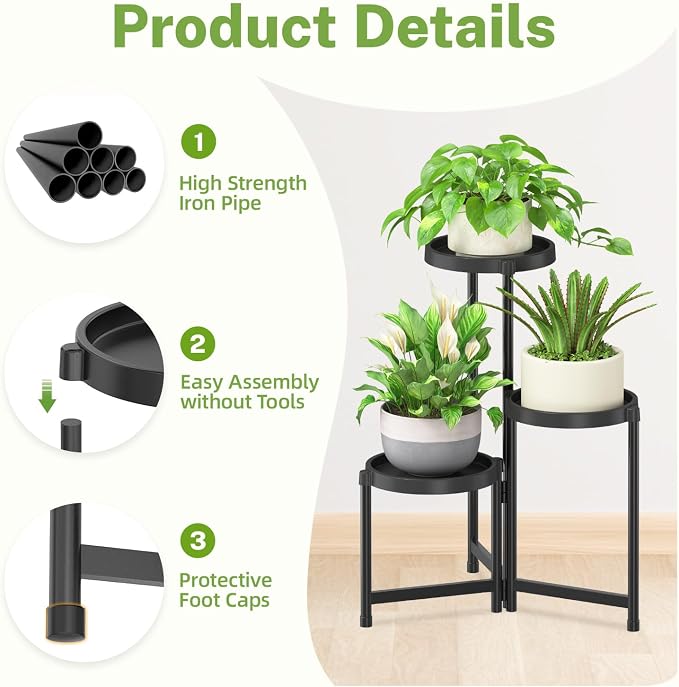 iDavosic.ly 3 Tier Folding Plant Stand Indoor Outdoor - Image 4