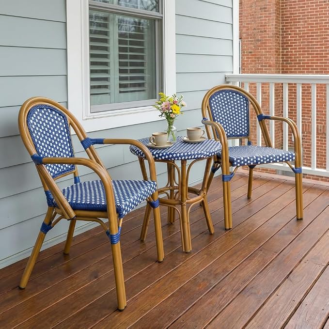 PURPLE LEAF French Bistro Chairs Set of 2 Aluminum Wicker Rattan Hand-Woven - Image 2