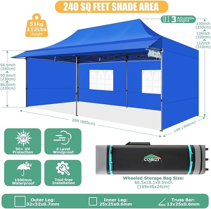COBIZI 10x20 Pop Up Canopy Tent - Image 6