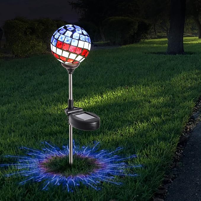 WNP Solar Powered Outdoor Garden Light Stakes Decoration, Mosaic Globe 4th of - Image 7