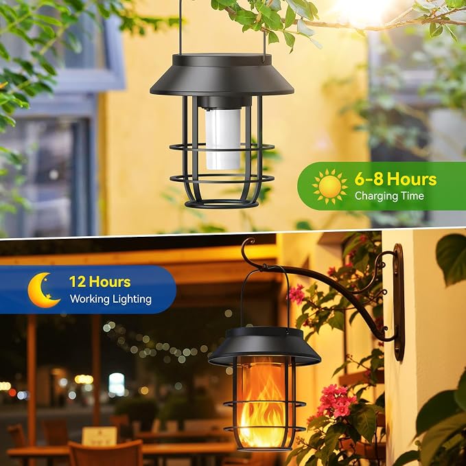 Solar Lanterns Outdoor Waterproof, Upgraded Flickering Flames Hanging Solar - Image 2