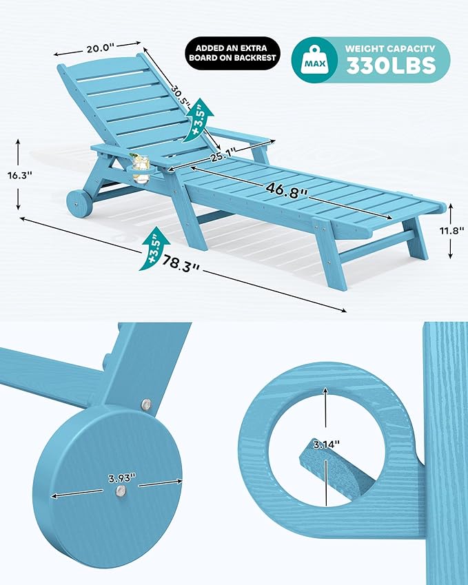SERWALL Patio Chaise Lounge Chair Set of 2, Poly Lounge Chair - Image 3