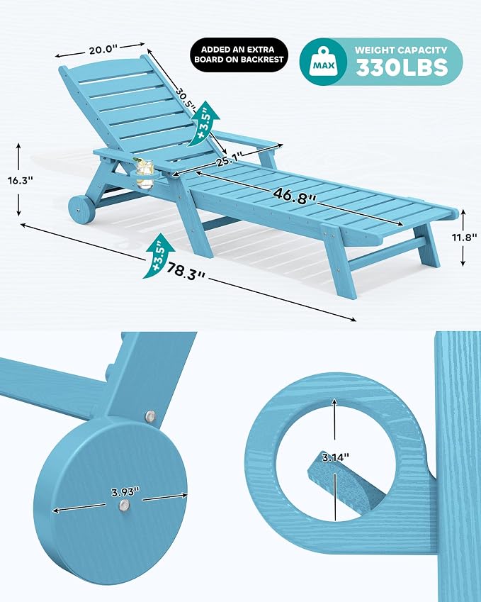SERWALL Patio Chaise Lounge Chair, Poly Lounge Chair - Image 3