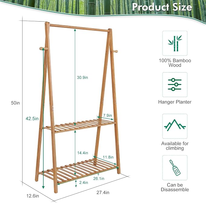 Hanging Plant Shelf Indoor Outdoor Plant Stands Wood Flower Stand 2 Tiered - Image 6