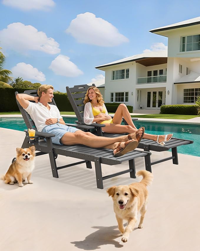 Carauci Lounge Chair Outdoor Set of 4, HDPE Chaise Lounge - Image 2