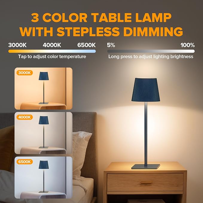 LUTEC 4 Pack Cordless Table Lamp, 6000mAh Rechargeable Battery Operated Desk - Image 2