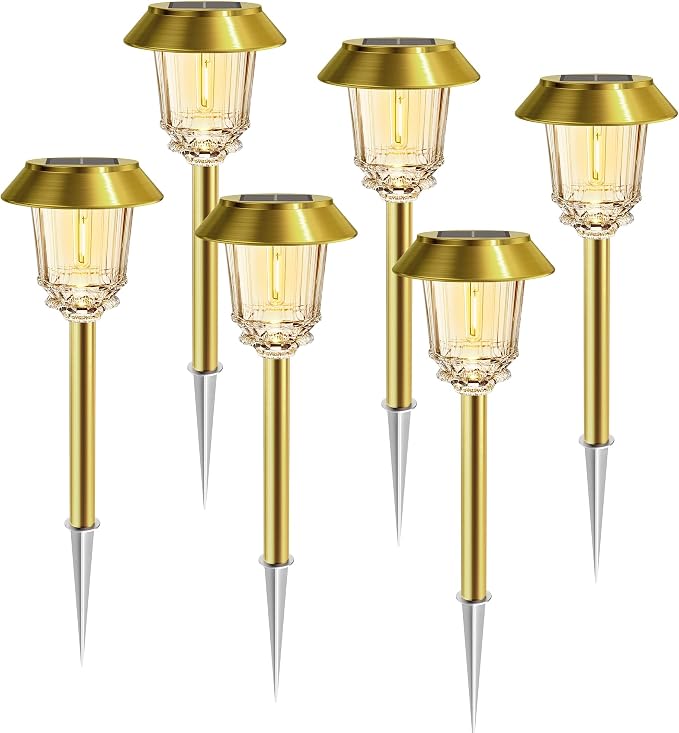 Solar Lights Outdoor Waterproof, 6 Pack Gold Solar Pathway Lights by Home