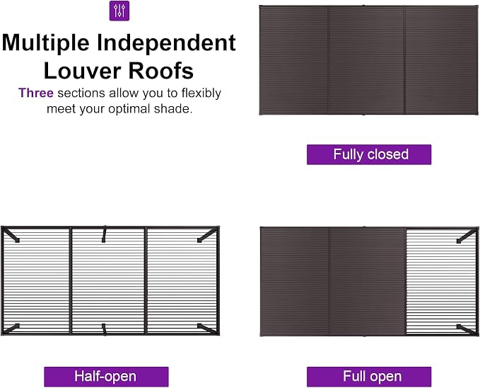 PURPLE LEAF 11' x 18' Outdoor Louvered Pergola Aluminum Pergola - Image 3