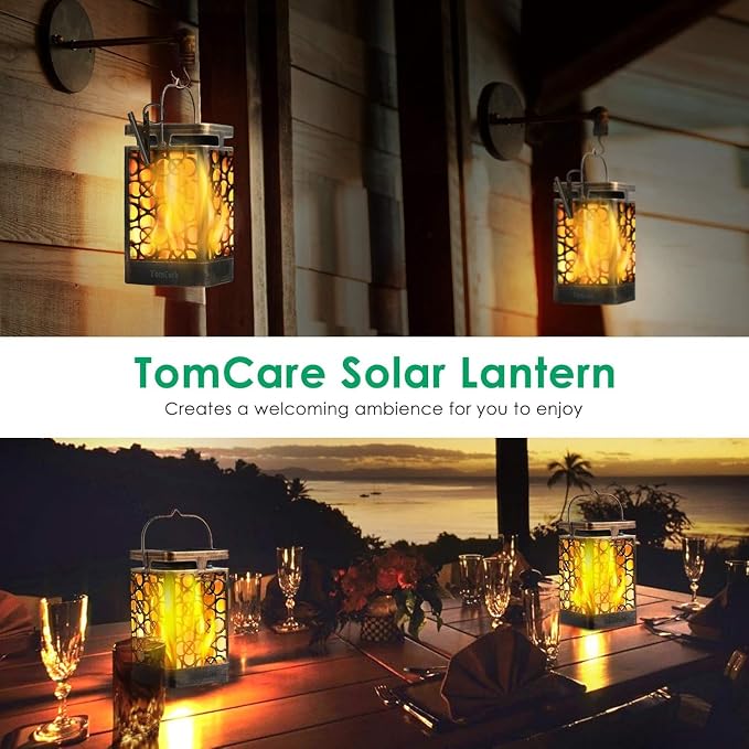 TomCare Solar Lights Upgraded Solar Lantern Flickering Flame Outdoor Hanging - Image 6