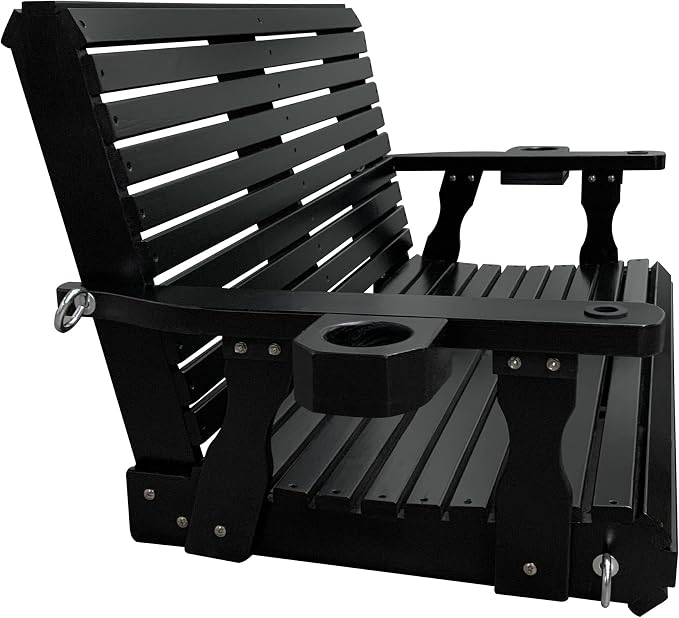 Wooden Porch Swing 2-Seater, High Backrest and Deep Seat, Bench Swing - Image 9