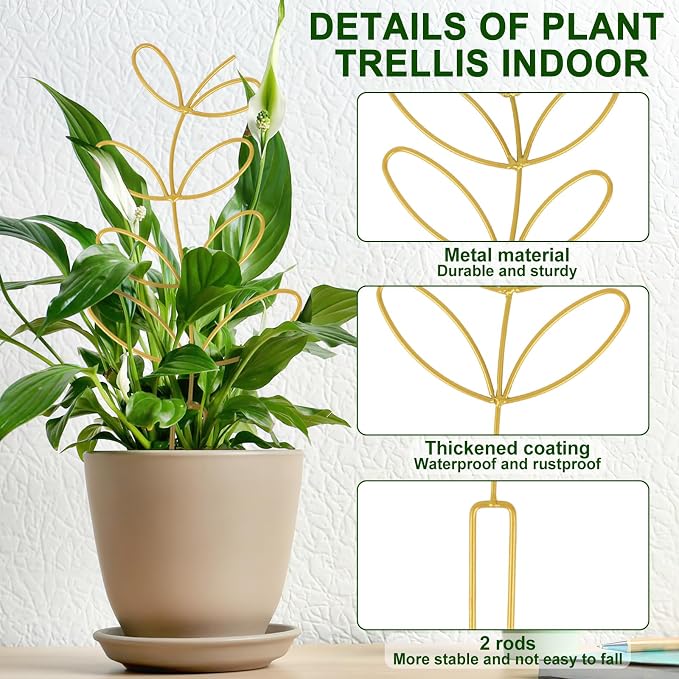 AUGSUN 2 Pcs Gold Trellis Leaf Shape 12 Inch Metal Plant Support - Image 4