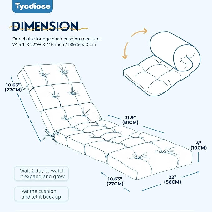 All Weather Chaise Lounge Cushions Outdoor 74.4 x 22 x 4 Inches Lounge Chair - Image 3
