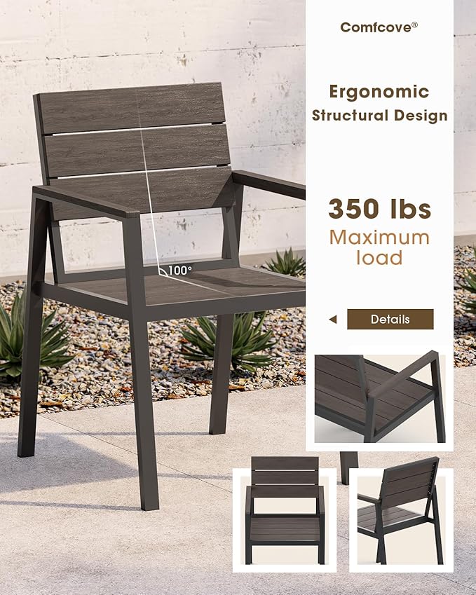 Outdoor Patio Dining Chairs Set of 2, Aluminum & HDPS All-Weather Dining Chairs - Image 2