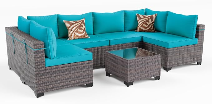 Kullavik 7 Pieces Outdoor Patio Furniture Set PE Wicker Rattan Sectional Sofa by KULLAVIK