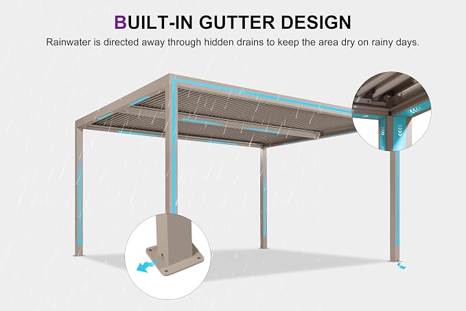 PURPLE LEAF Louvered Pergola 12' × 14' Outdoor Hardtop Gazebo Adjustable - Image 3