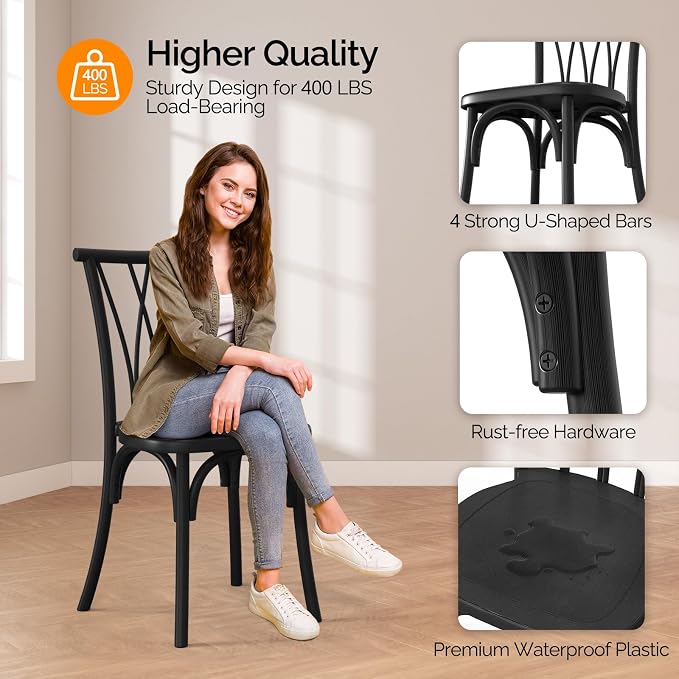 VINGLI Plastic Outdoor Dining Chairs Set of 6, Stackable Patio Dining Chairs - Image 6
