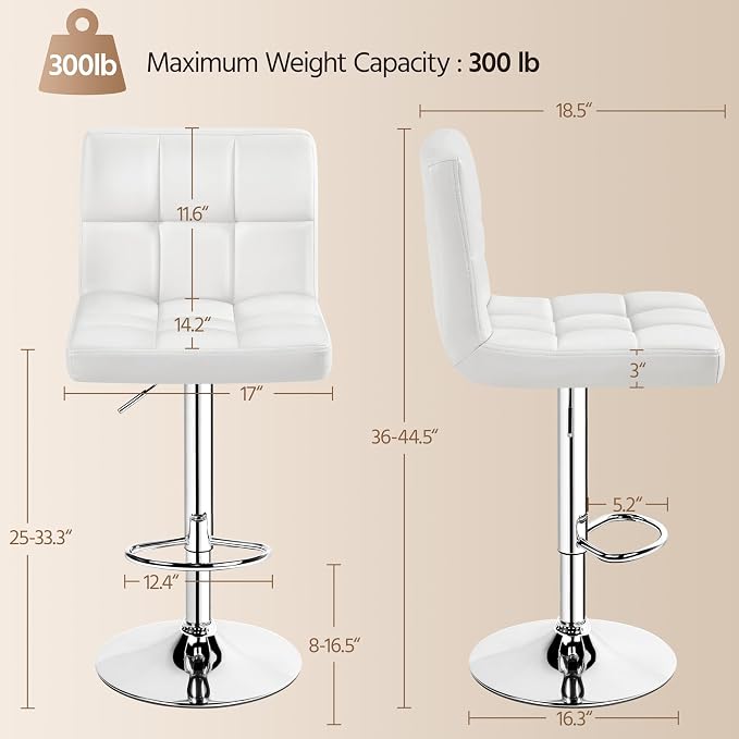 Yaheetech Bar Stools Set of 4, PU Leather Adjustable Swivel Barstools, Modern - Image 3