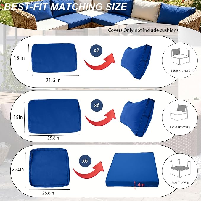 Outdoor Cushions Covers for Patio Furniture, Patio Cushion Covers Replacement - Image 2