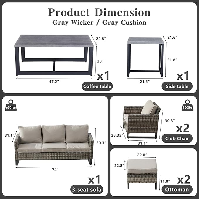 Belord 7 Piece Outdoor Furniture Patio Wicker Sofa Set, Oversize Outdoor Dining - Image 3