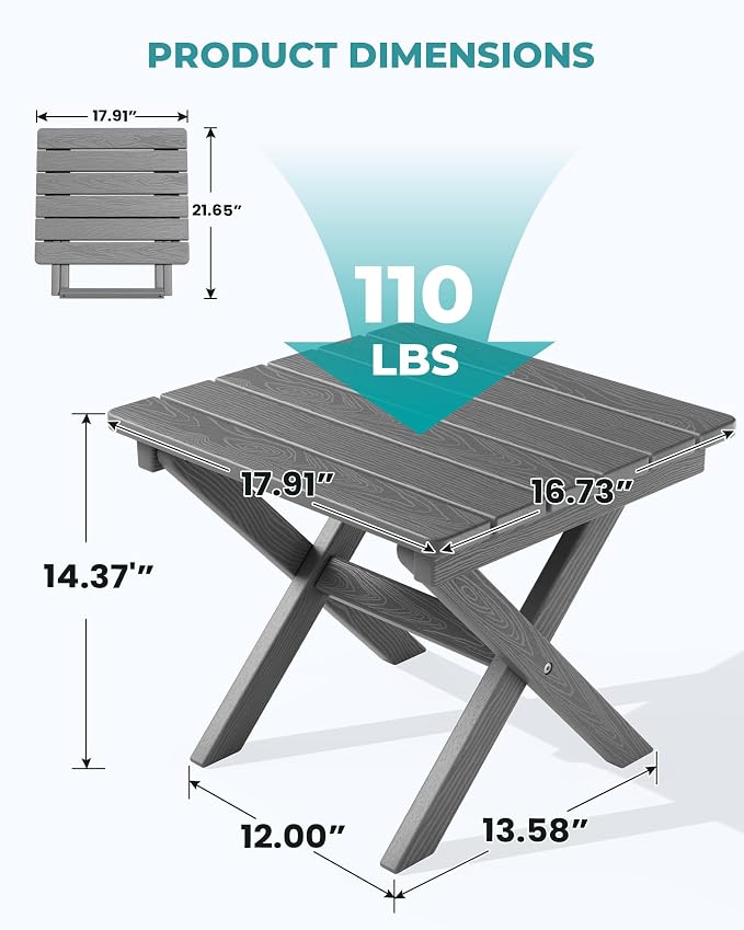 SERWALL Folding Outdoor Side Table Set of 4, Small Adirondack Side Table - Image 3