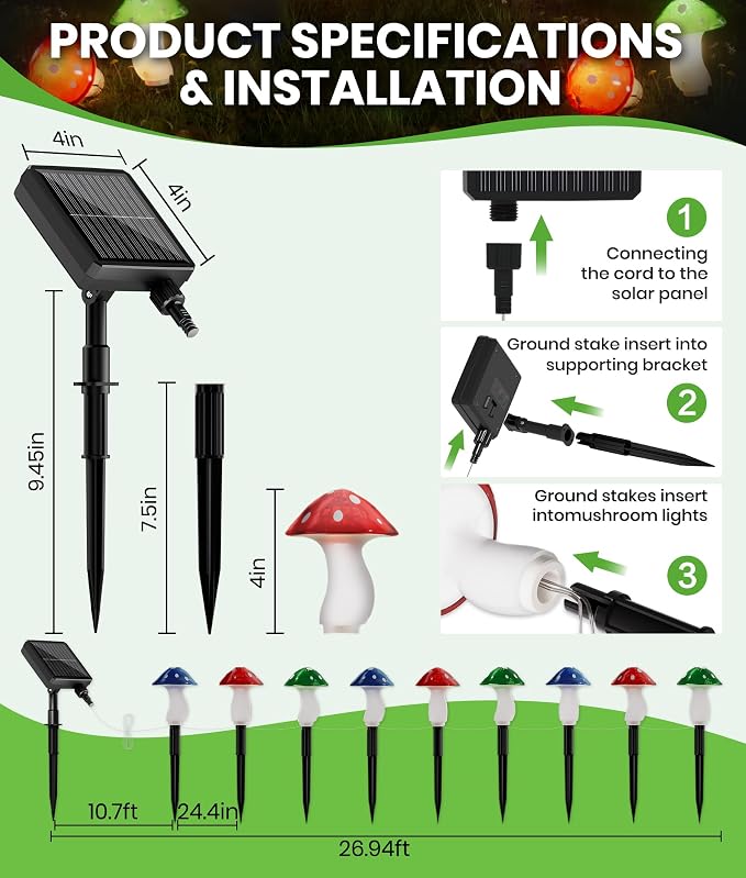 18 Pack 60FT Solar Mushroom Lights, IP65 Waterproof Garden Light Outdoor - Image 7