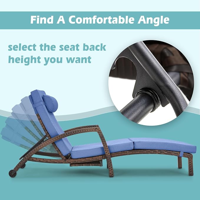 Chaise Lounge Chairs Outdoor Set of 2, Comfy Outside Wicker Patio Pool Lounge - Image 2