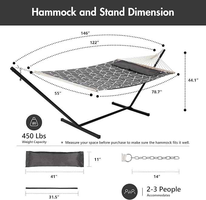 ANOW Double Hammock with Stand Included, 2 Person Hammock with Stand - Image 6