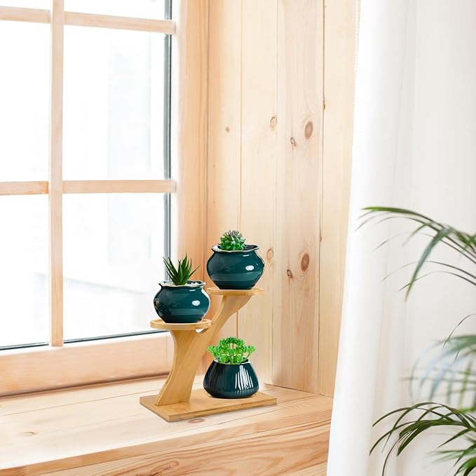 XXXFLOWER Bamboo Plant Stand, 3 Tiers Indoor Succulent Windowsill Shelf - Image 4