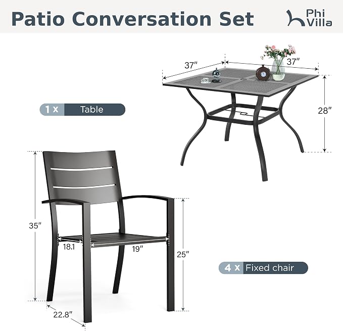 PHI VILLA 5 Pieces Outdoor Patio Dining Set - Image 9