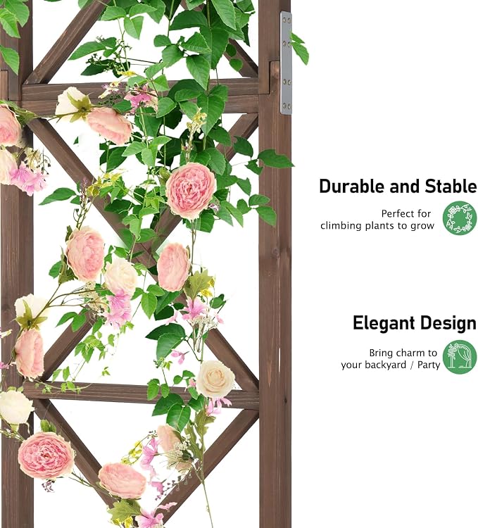 VINGLI Wooden Garden Arbor, Wedding Arch, 6.6ft Arch Backdrop Stand - Image 5