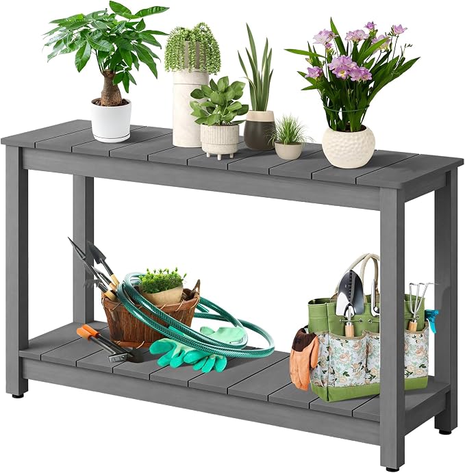 GarveeLife 48 Inch Outdoor Console Table, Wood All-Weather Side Table, 2-Tier by GarveeLife