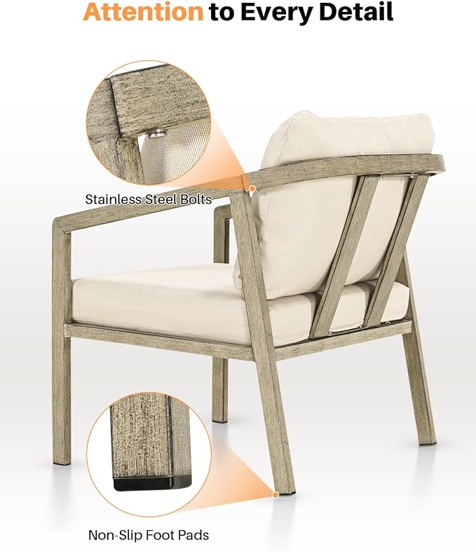 Patio Sofa Chairs Set of 2, Never-Rust Aluminum Outdoor Armchair - Image 9