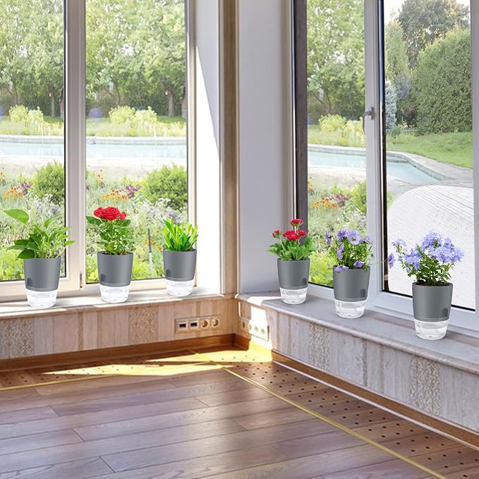 ShineMe Self Watering Flower Pots, 4.1 Inch Self Watering Planters - Image 7
