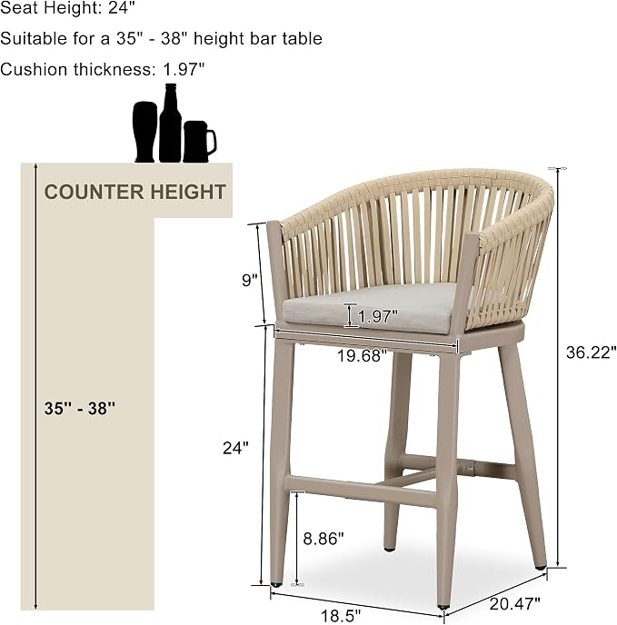 PURPLE LEAF Outdoor Counter Height Bar Stools Set of 2 Patio Metal Modern - Image 2