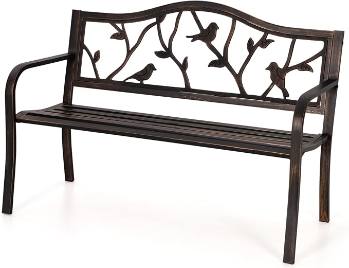 MFSTUDIO 50" Outdoor Garden Bench, Patio Metal Frame Park Bench by MFSTUDIO