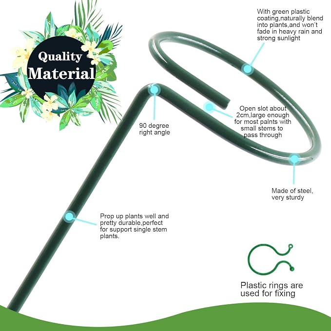 HiGift 5 Pack Plant Support Stakes, Garden Single Stem Flower Support Stick - Image 6