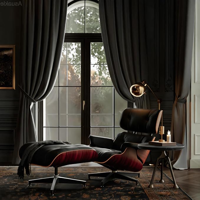 Top Black Grain Leather, Mid Century Chaise Lounge Chair and Ottoman, Modern - Image 4