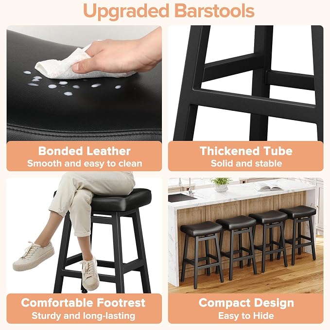 29 Inches Bar Stools Set of 2, Bar Height Barstools - Image 4